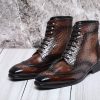 Wingtip Lace Up Boots- Croc Brown