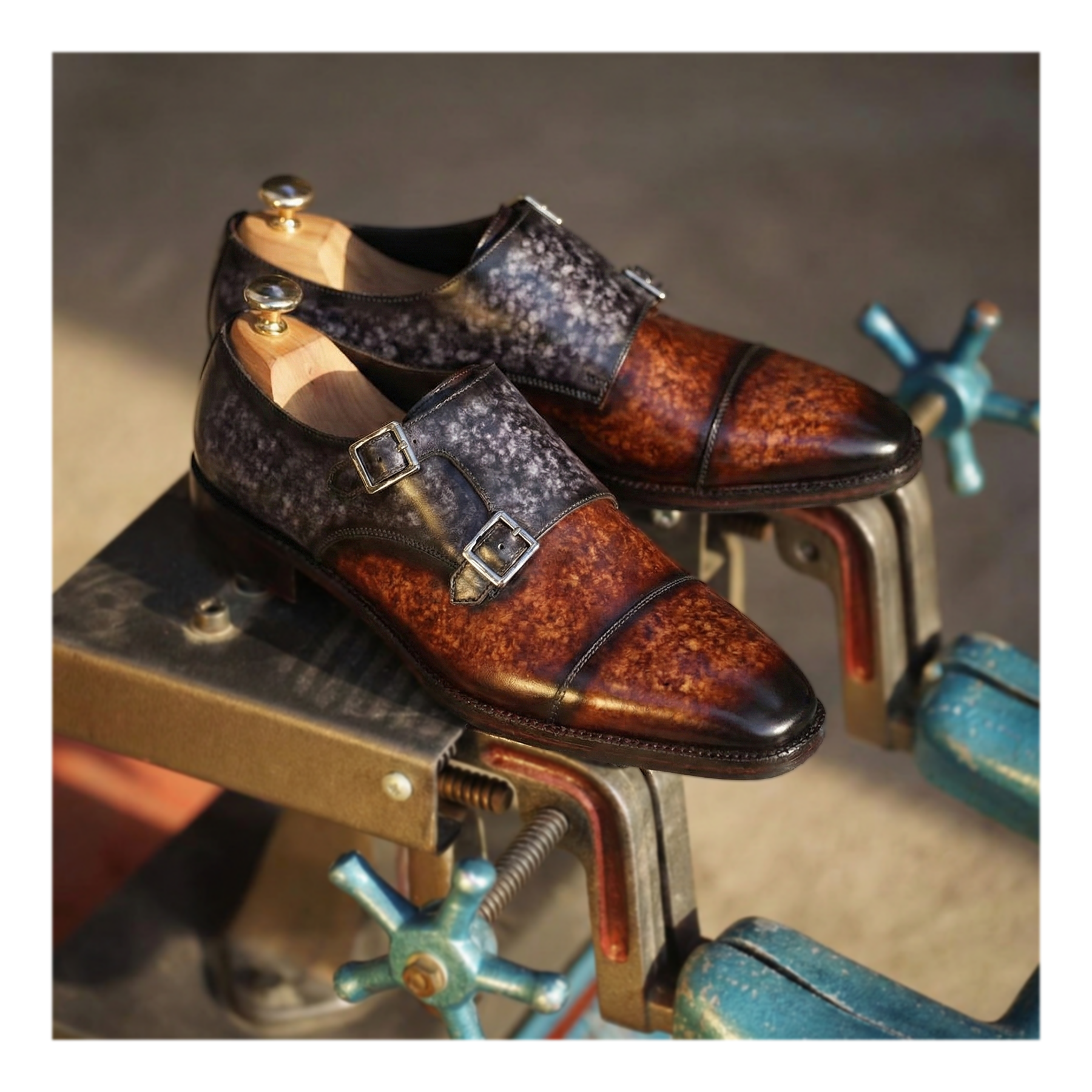 Captoe Double Monk Strap - Brown & Purple