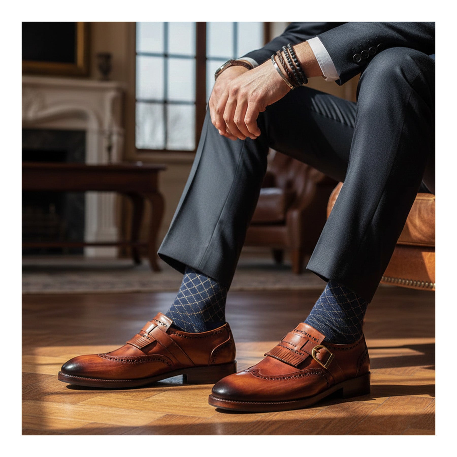 Wingtip Brogue Kiltie Monk Strap- Brown