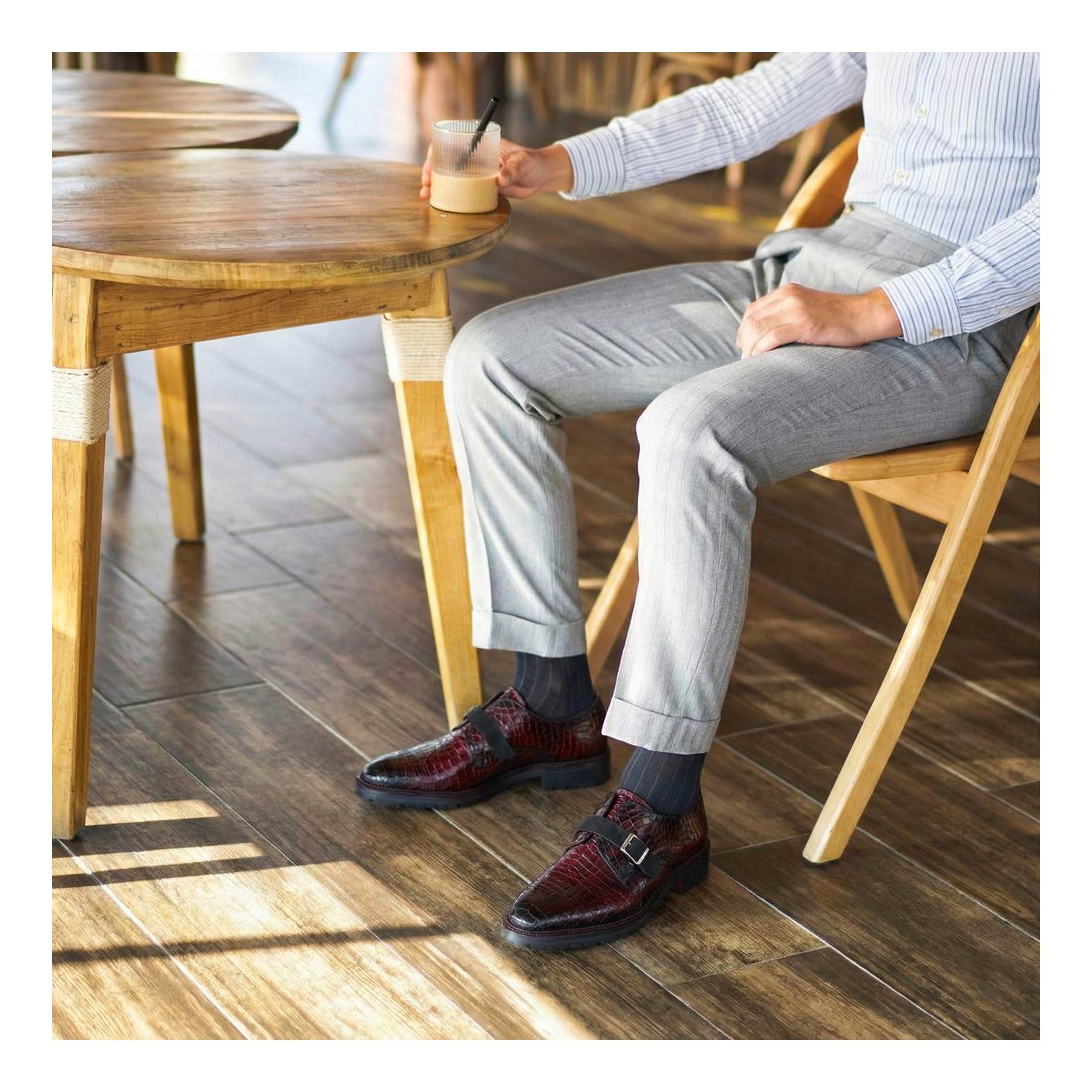 Single Monk Strap - Croc Wine Red