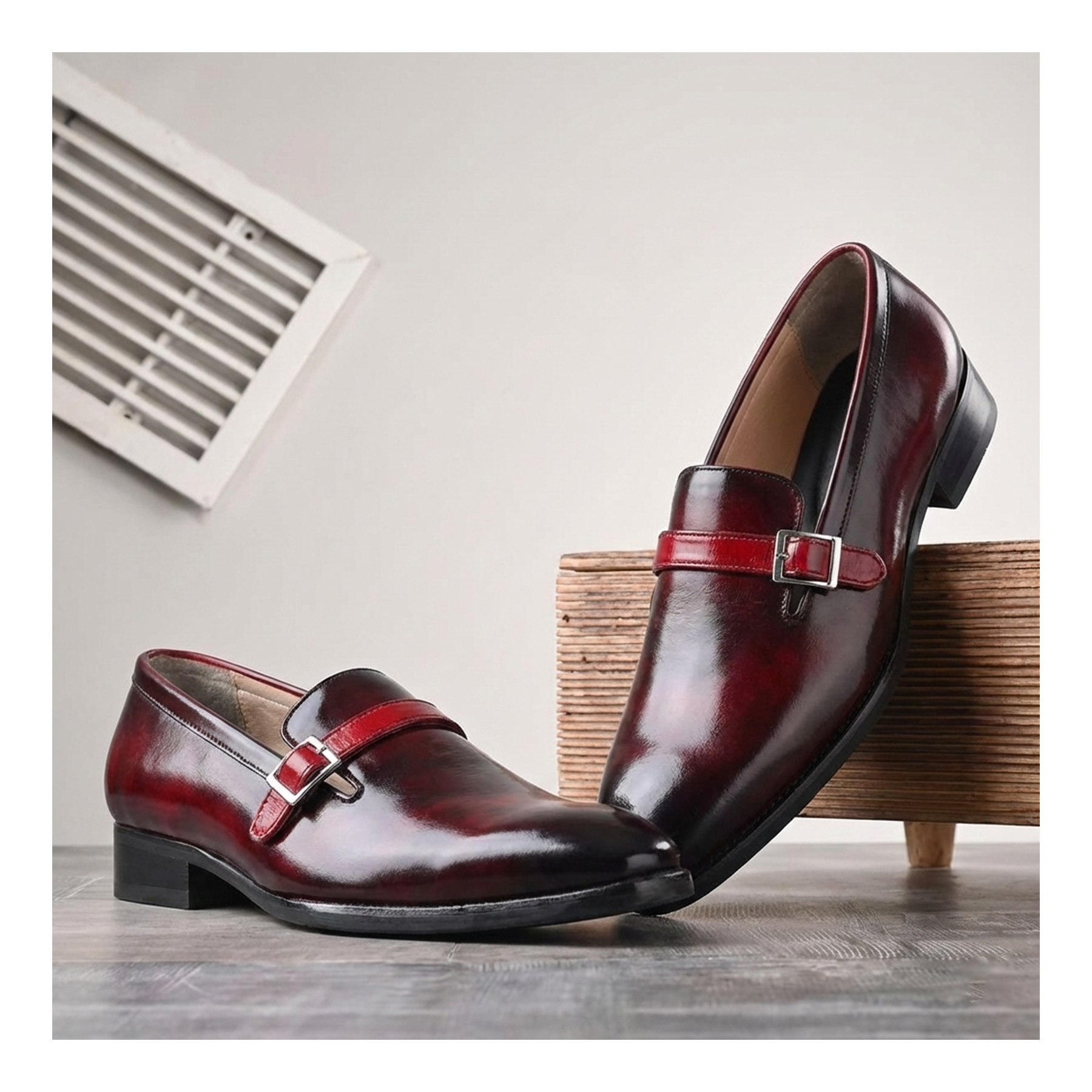 Single Monk Strap Loafers - Wine Red