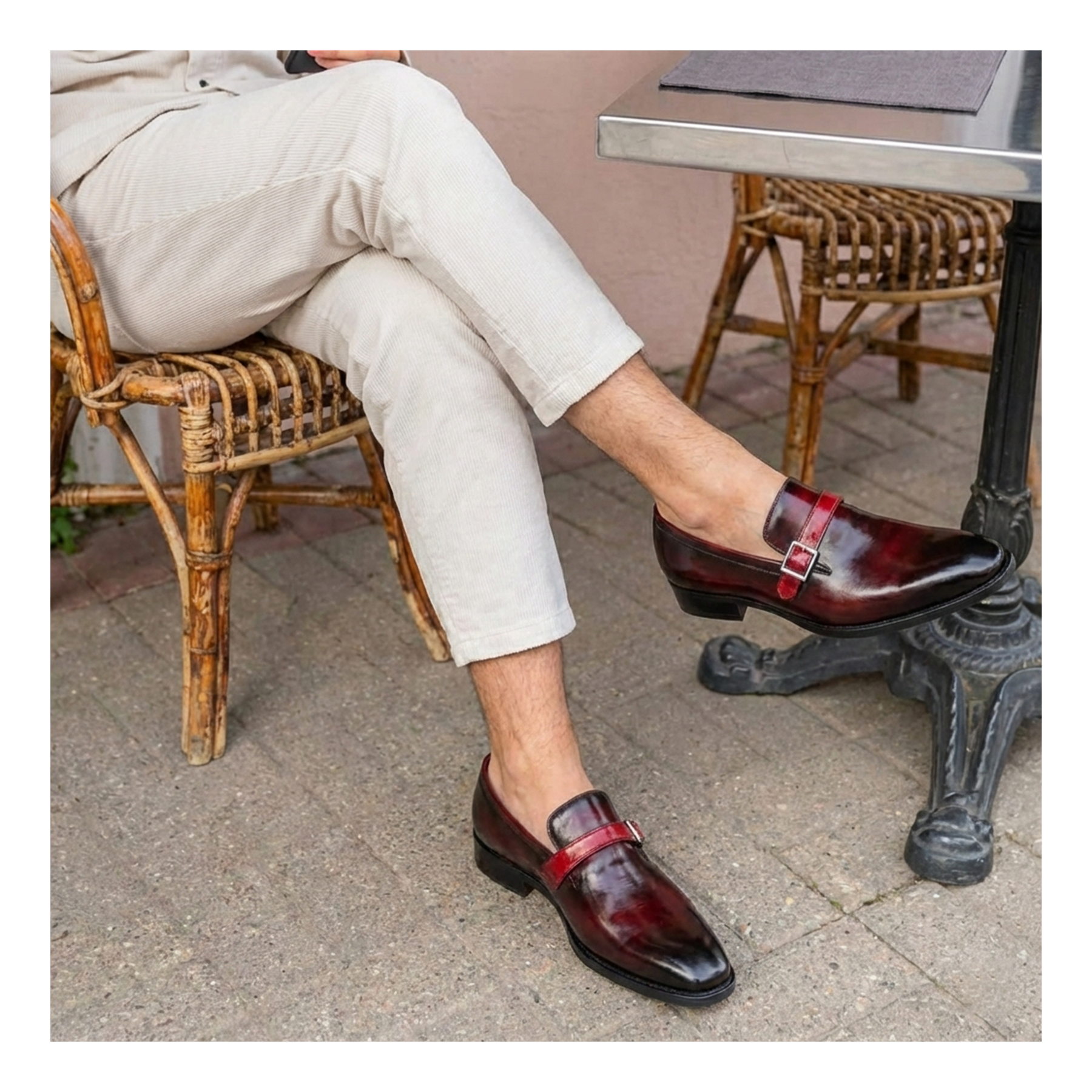 Single Monk Strap Loafers - Wine Red