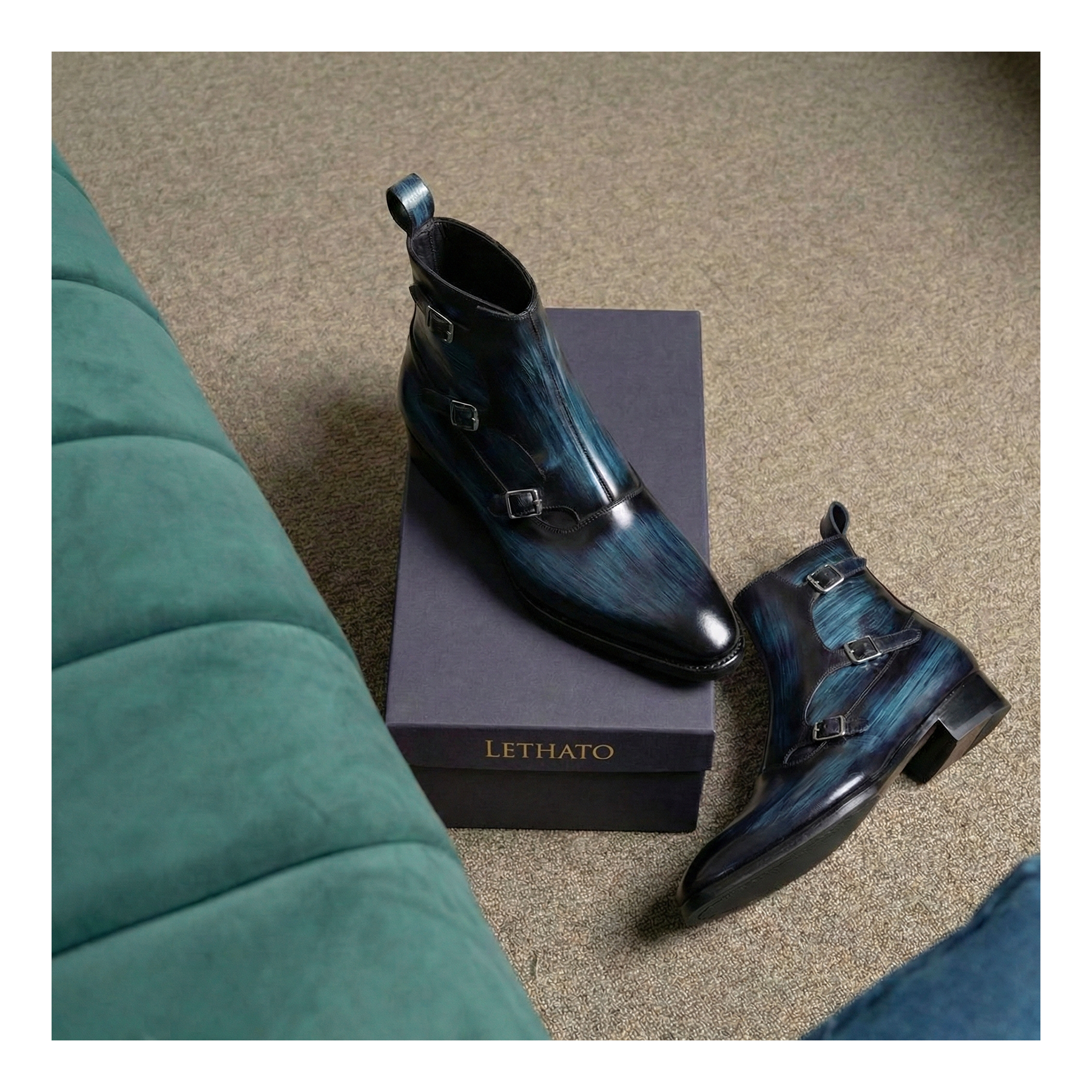 Triple Monk Strap Boots - Navy