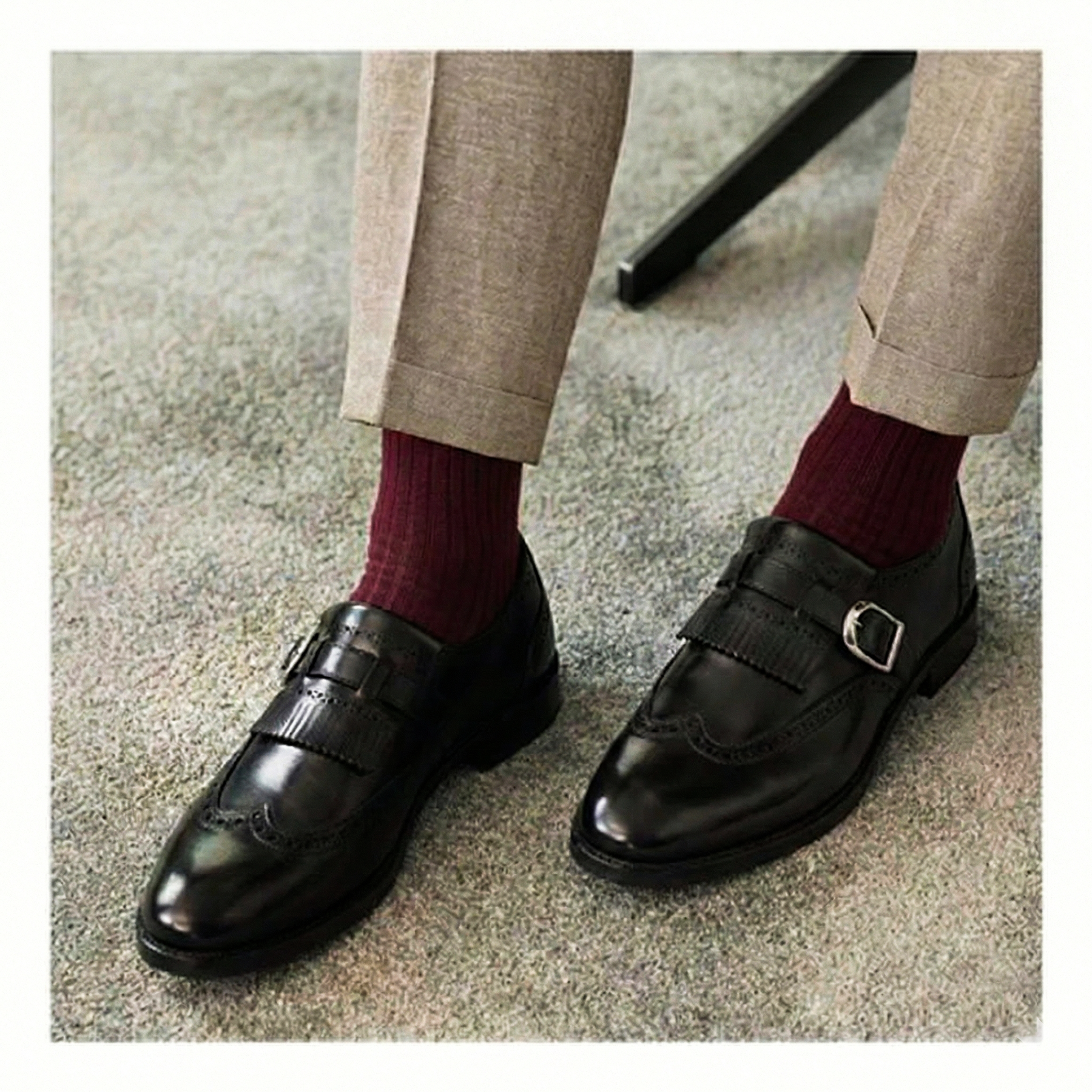 Wingtip Brogue Kiltie Monk Strap- Black