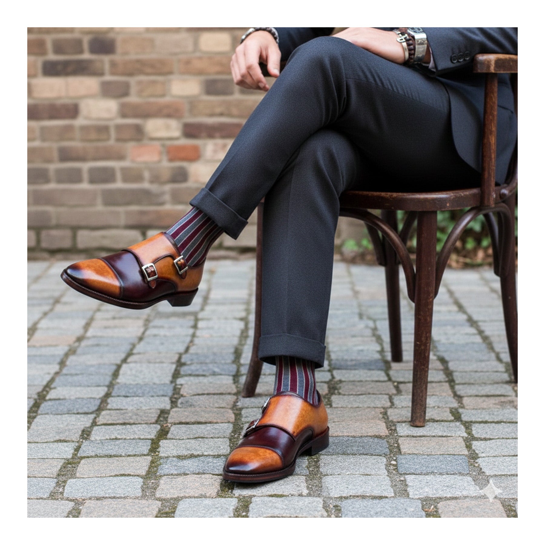 Captoe Double Monk Strap - Tan & Brown