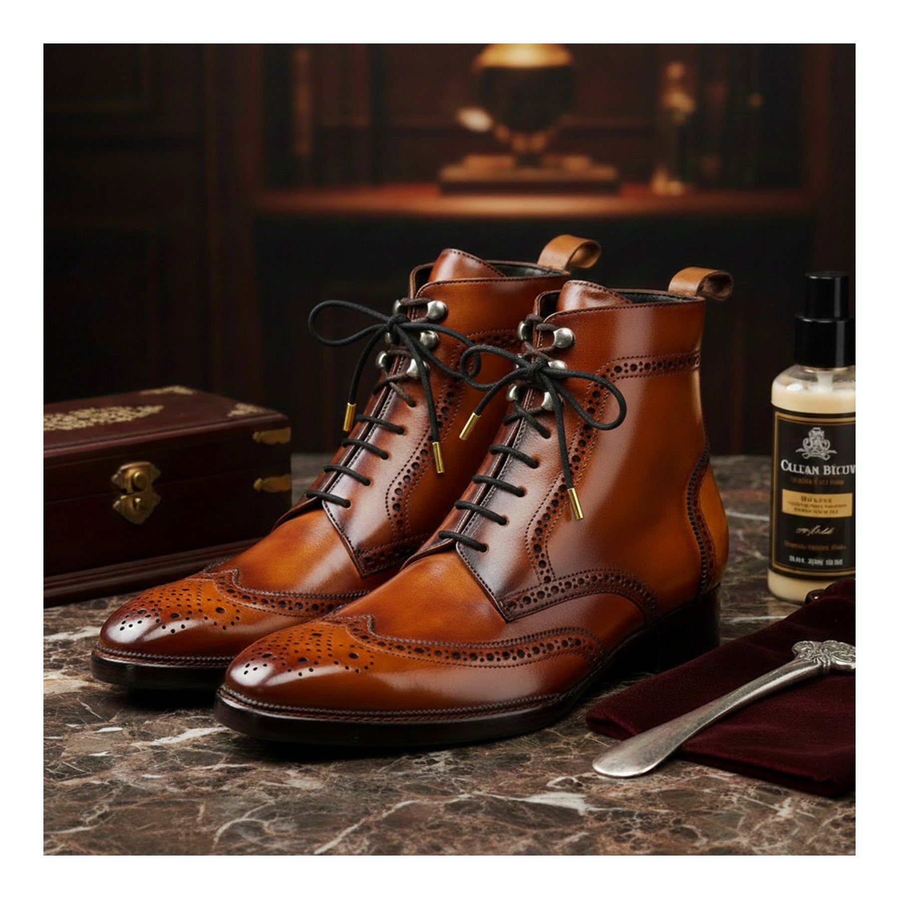 Wingtip Lace Up Boots- Tan