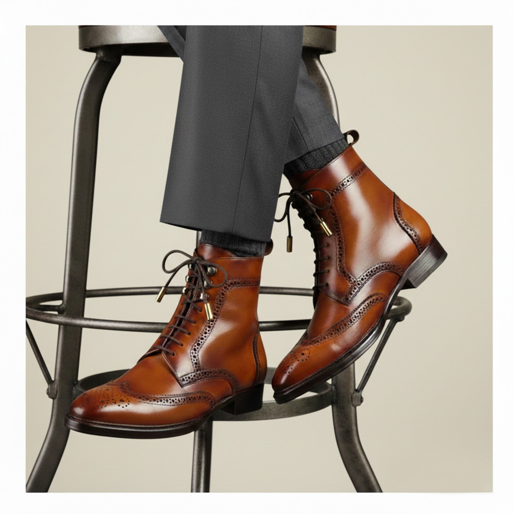 Wingtip Lace Up Boots- Tan